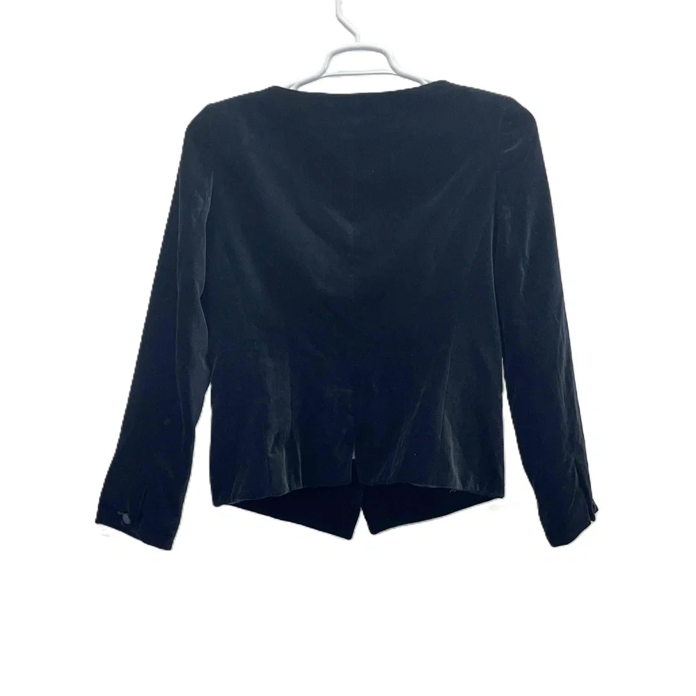 Laura Ashley NWOT Vintage Black Velvet Fitted‎ Button Up Collarless Jacket Sz 12